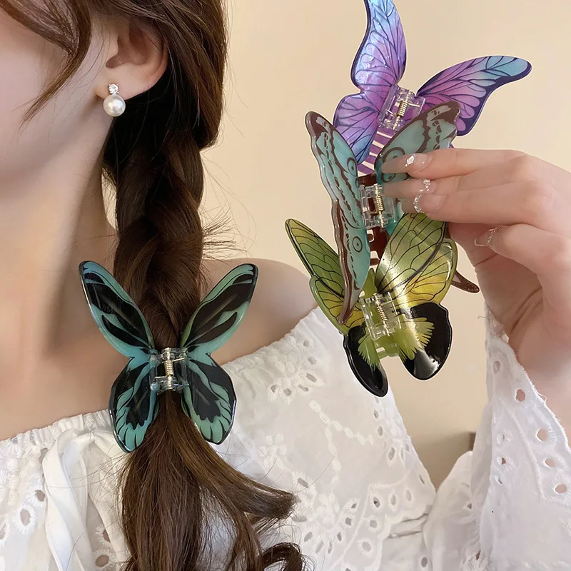 

1Pcs Big Elegant Butterfly Hair Claw Colorful Claw Clips Accessories for Women Thin Medium Hair styling accessories