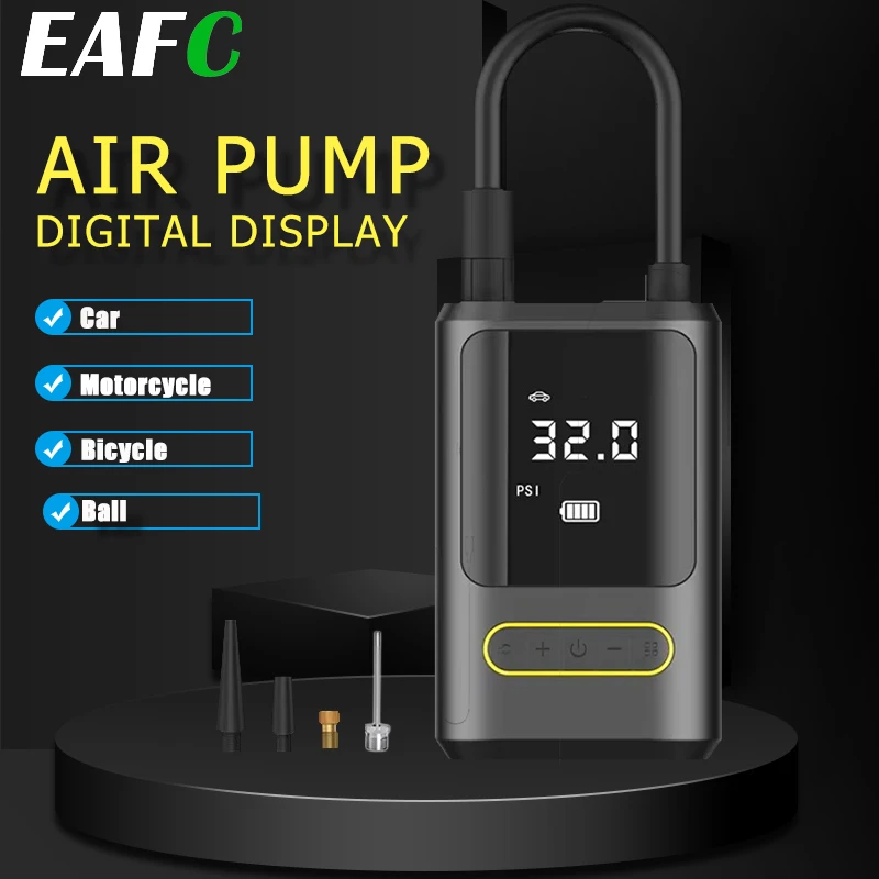

EAFC Mini 150PSI Надувной насос с ЖК-дисплеем Беспроводной насос с зарядкой через USB Компактный воздушный насос Насос для шин или автомобильный насос для мотоцикла