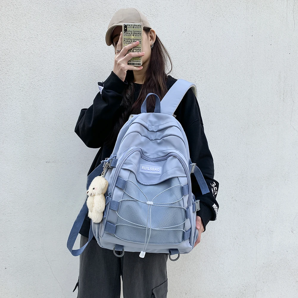 

Однотонный повседневный рюкзак с несколькими карманами, унисекс, уличный рюкзак, регулируемый ремень на плечо с фотоэлементами