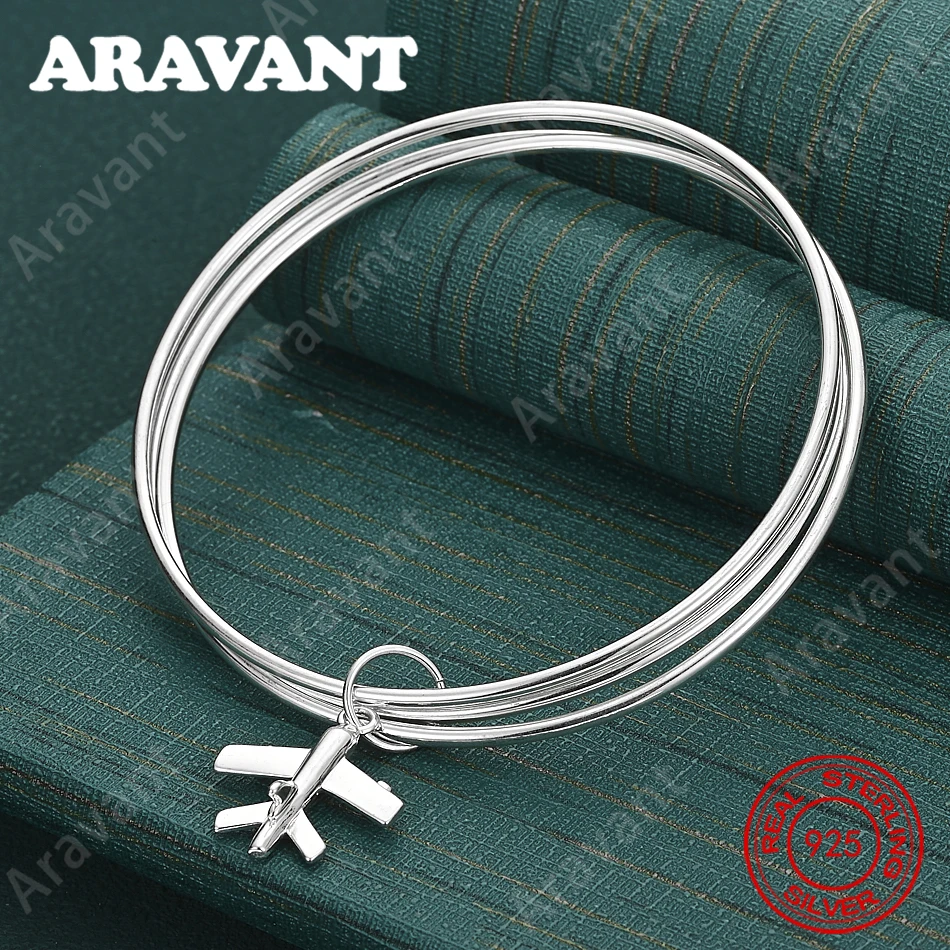 925 Sterling Silver Three-Circle Airplane Bracelet For Women, Commuter Accessories, Christmas Gifts, Jewelry