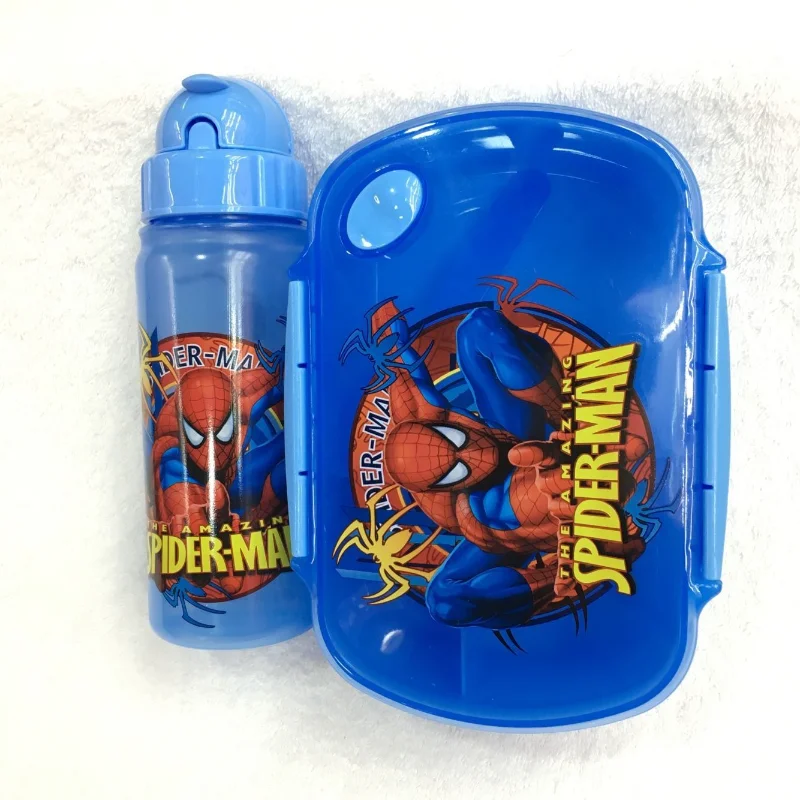 Marvel Spider Man Water Bottle Lunch Box Set Anime Cute Bento Box Portable Student Boys Girls Picnic Box Kids Birthday Gifts