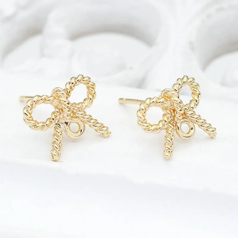 6PCS 10*13mm 14K Gold Color Plated Bow Earring Post Earring Hooks Findings DIY Making Earrings Accessories Wholesale