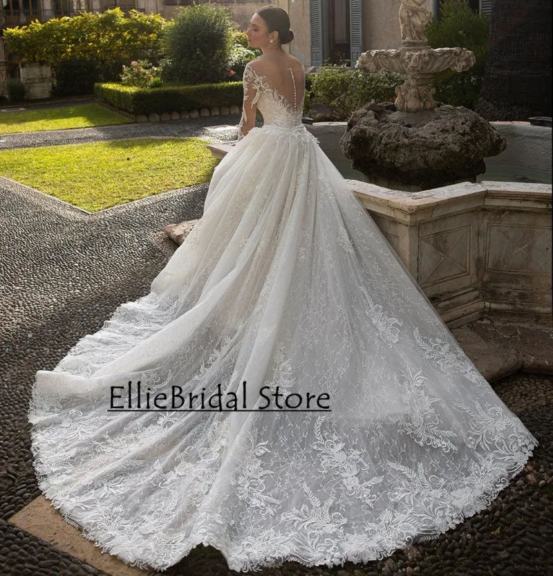 

Luxury Lace Wedding Dress Women Long Sleeve Mermaid Bridal Gowns With Detachable Train abiti da sposa Customized