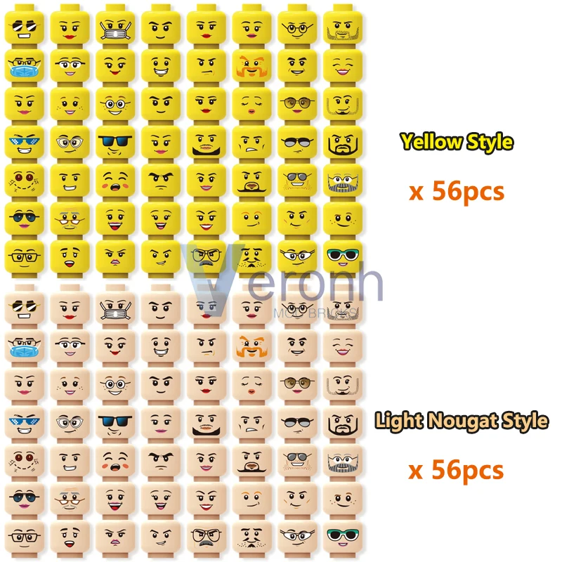 56 Pcs/Set Figures Face Expression Building Blocks Parts DIY Creative  Prints Mini Dolls Head MOC Bricks Accessory Toys Kid Gift