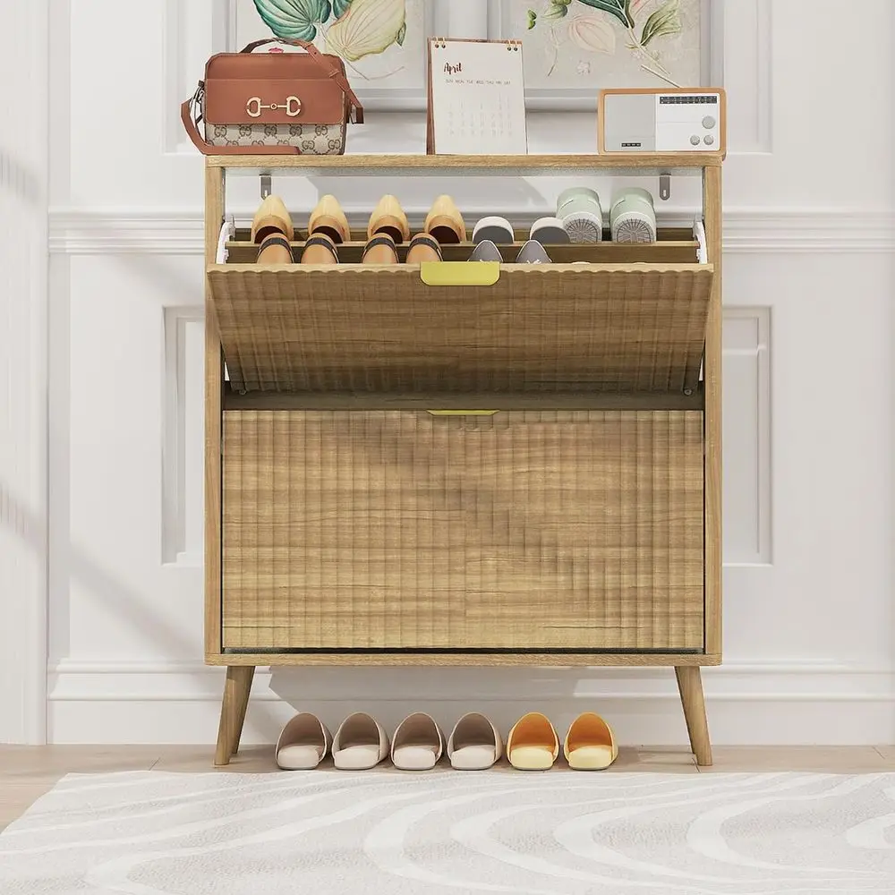 

Slim Yellow Shoe Storage Cabinet with 2 Drawers and Legs for Entryway