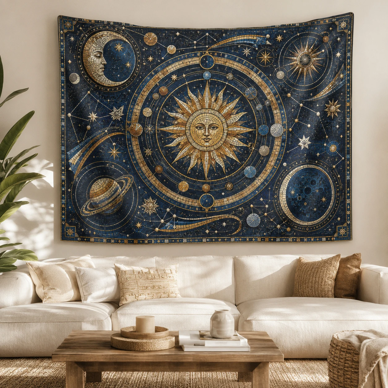 Celestial Sun Moon Tapestry Boho Astrology Planets Starry Sky Wall Hanging for Bedroom Living Room Dorm Home Decor