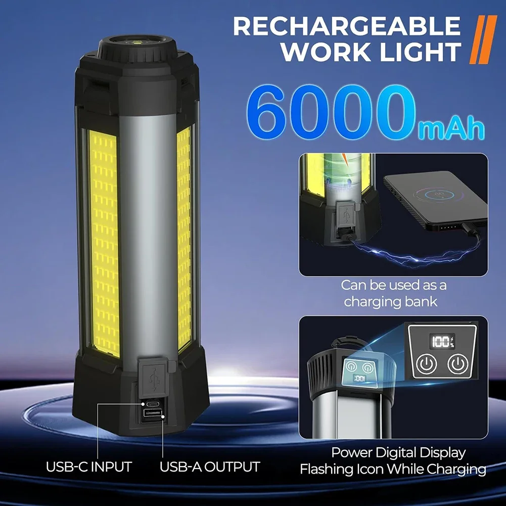 6000mAh LED Work Light with Stand Cordless Work Light with COB Dimmable Work Light Telescopic for Outdoor Camping