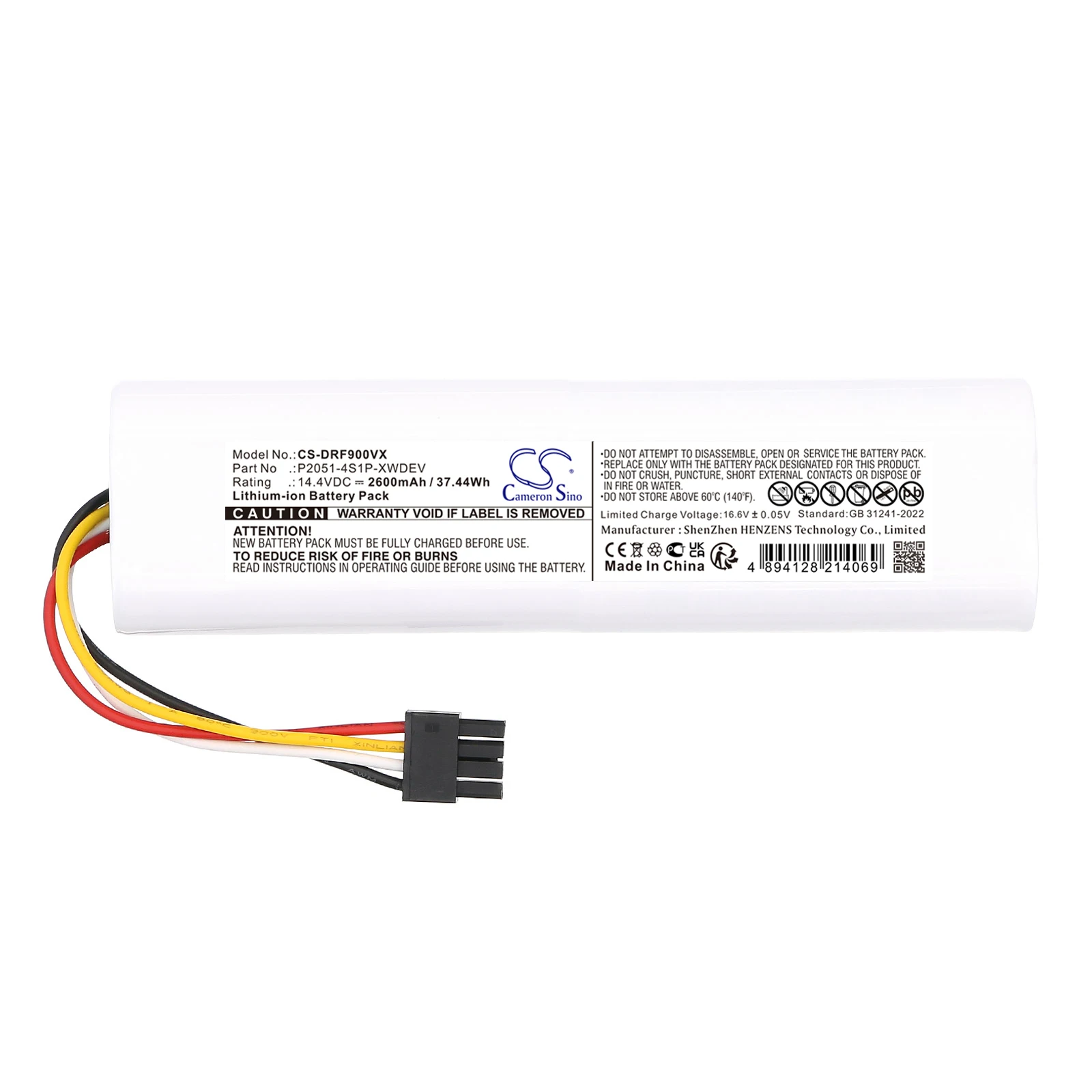 Replacement 14.4V 2600mAh/3350mAh Vacuum Battery P2051-4S1P-XWDEV for Dreame D9 Plus, F9 Pro, RLD11GD, RLF22GA