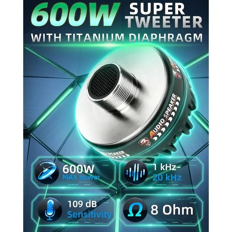 1pcs 3.75 Inch Car Speaker 600W Titanium Diaphragm Tweeter Speaker 8 Ohm High Frequency Driver Pro Home Music Car Sound System