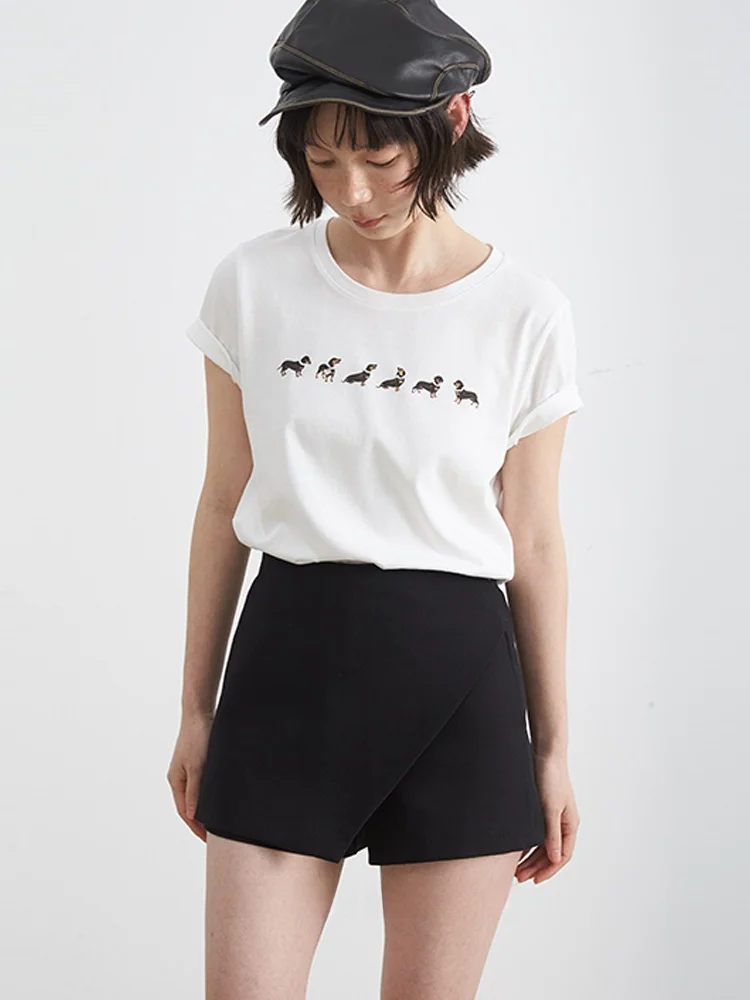 

Женская летняя футболка из хлопка с принтом собаки, влагоотводящая, для повседневной носки, прямой крой, в корейском стиле