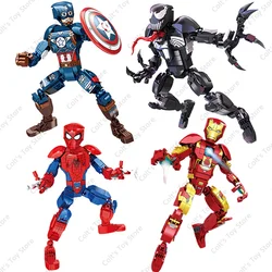 Figuras de bloques de construcción de Spiderman para niños, juguetes de Disney, Marvel Legends, Comics, vengadores, superhéroe, Iron Man, Venom, Mech, modelo, regalos para niños, nuevo