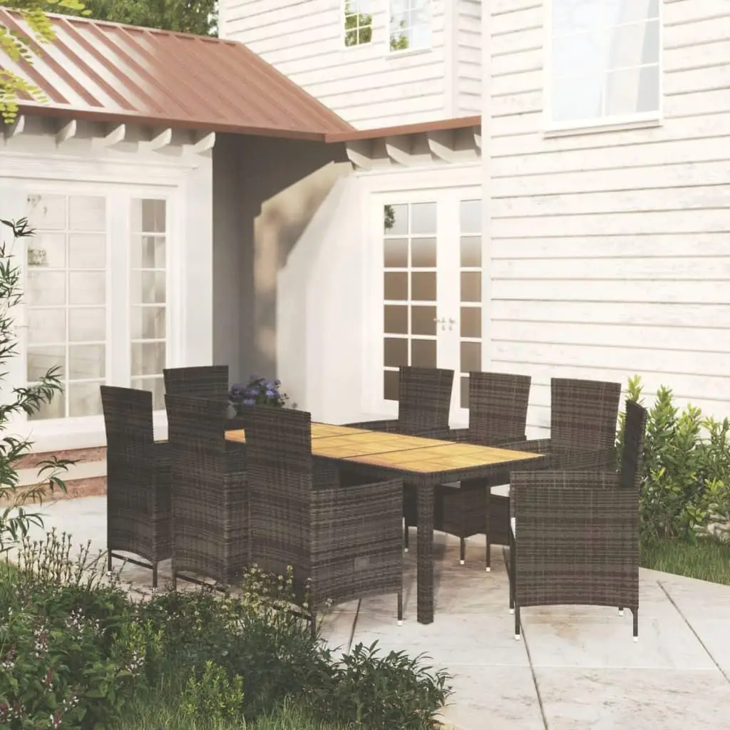 9-Piece Black Poly Rattan Patio Dining Set with Cushions - Stylish Outdoor Furniture