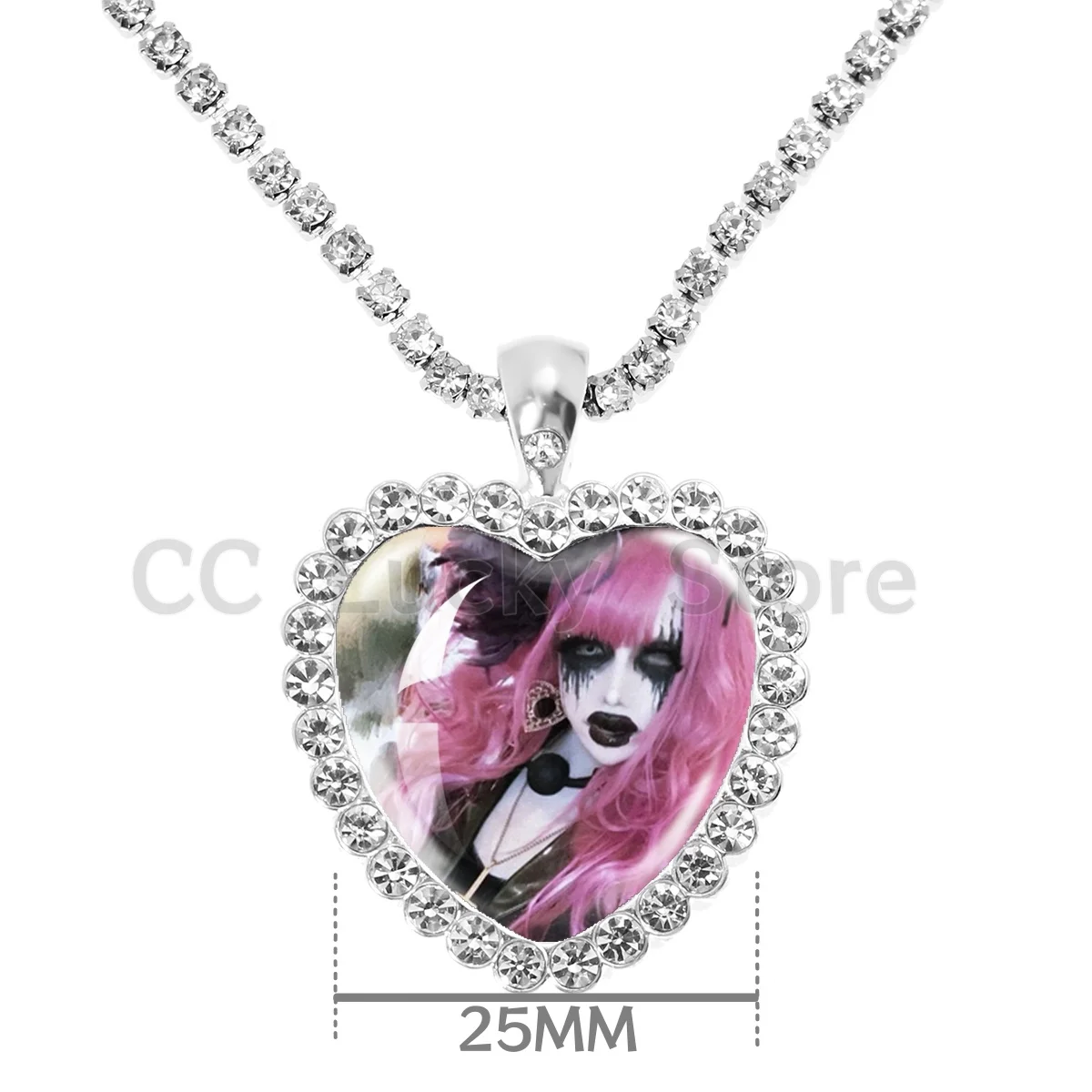 Visual Rock Band Heart Glass Cabochon 25MM Necklace  DazzlingBAD Lead Singer iT Rhinestone Necklace Fans Jewelry Gift JD063
