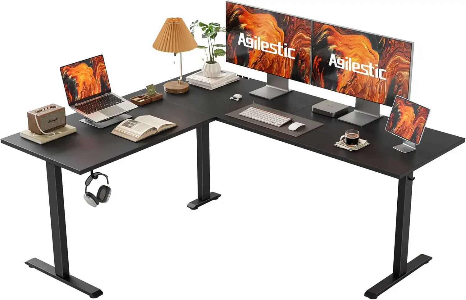 

L-shaped standing table with adjustable height, power corner standing table, 63 x 55 inch sitting computer table