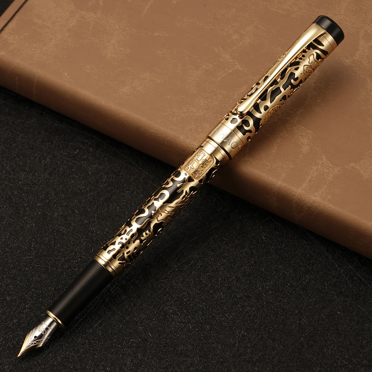 

Vintage Jinhao 5000 Luxury Metal Fountain Pen Black-Gold Beautiful Dragon Texture Carving EF/F/M/Bent Office Business Gift Pen