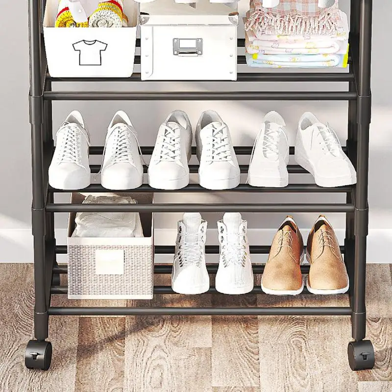 바퀴 달린 의류 랙 더블 로드, 의류 정리함, 코트 셔츠 원피스 다기능 침실용 롤링 의류