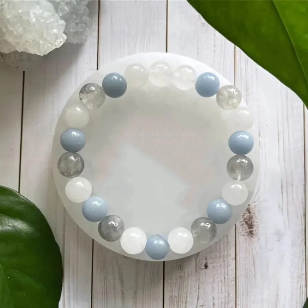 New 2024 Natural Stone Blue Round Beads Bracelet Energy Healing Stretchy Bangle Women Men Yogo Meditation Good Luck Jewelry Gift