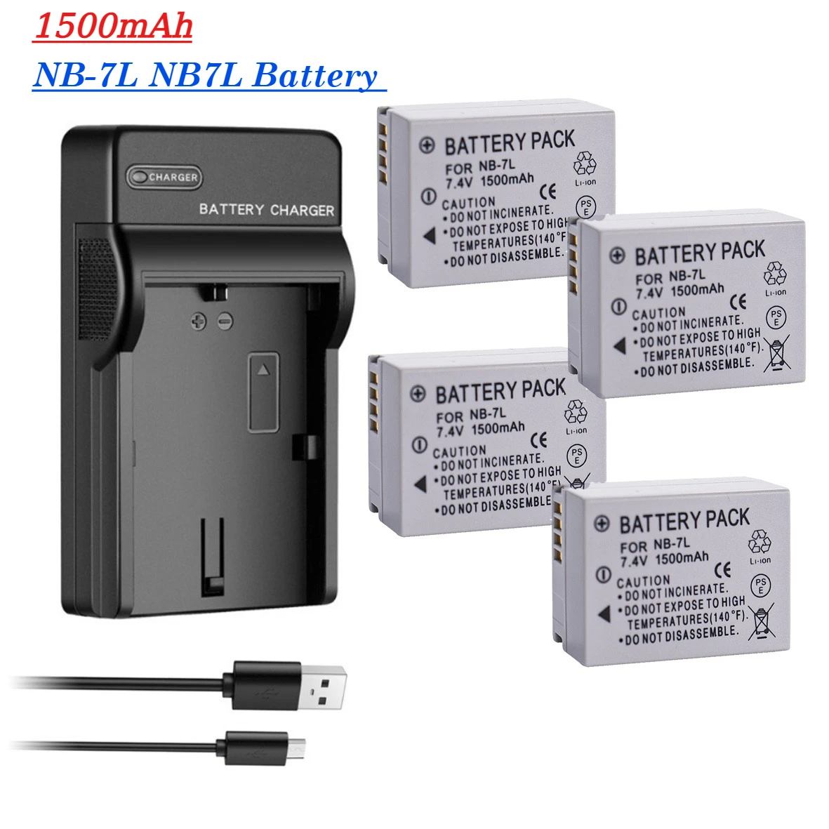 Batería NB-7L de 1500 mAh + Cargador con Puerto Tipo C para Cámaras Canon PowerShot G10 G11 G12 SX30 SX30IS, Cargador de Baterías Recargables NB7L