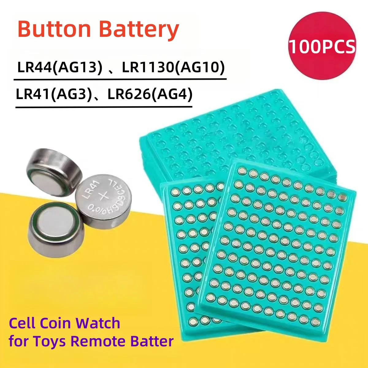 100Pcs1.55V AG13 LR44 Button Battery AG10AG4 AG3 LR1130 LR41 377 LR626 Alkaline Battery Pila Cell Coin Watch Toys Remote Batter