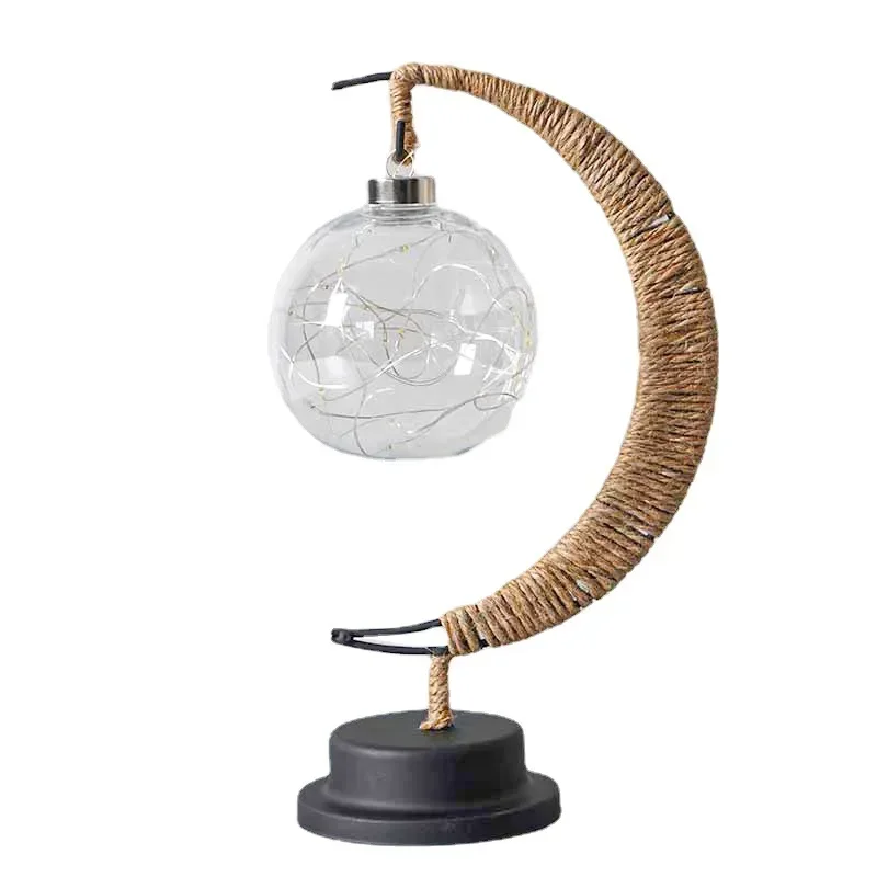 New Star Moon Lamp Apple Vine Ball Creative Desk Lamp Hemp Rope Iron Art Decoration Romantic Atmosphere Nightlight