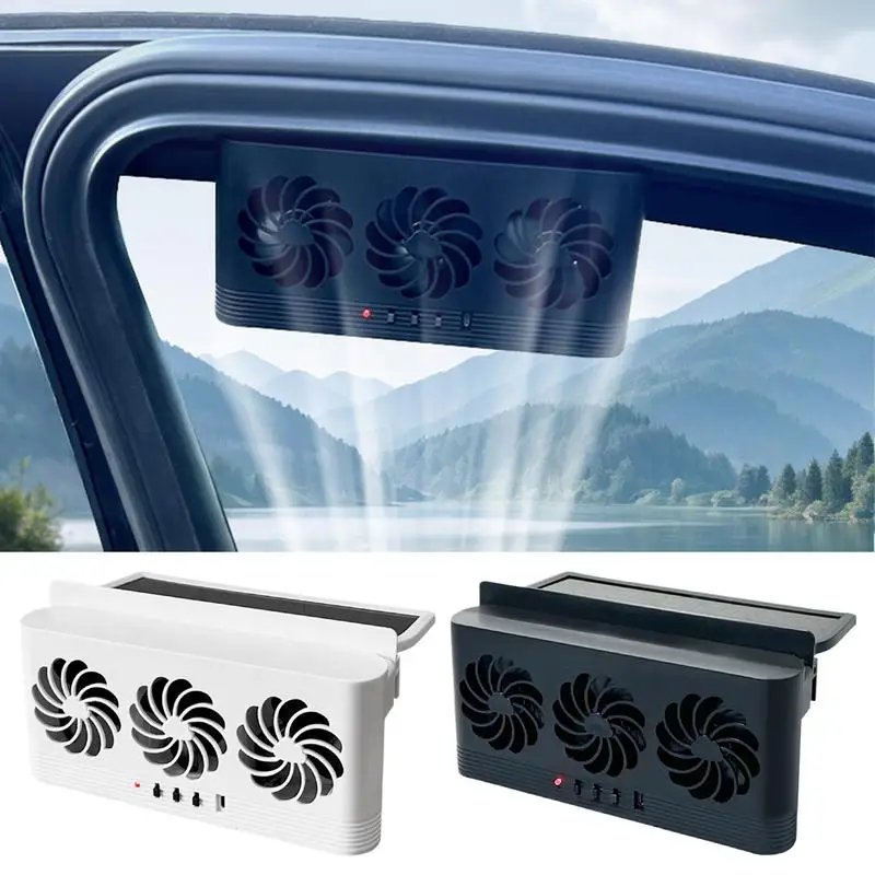 

Solar Powered Car Exhaust Fan 3 Head Electric Car Cooling Fan USB Charging Window Ventilator Front Rear Seat Purifiers Radiator