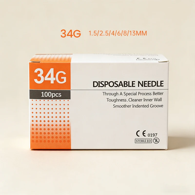 

100 шт. безболезненных одноразовых игл 34G 4 мм, 34G 1.5 мм, 2.5 мм, 8 мм, 13 мм для инструментов для пластики век