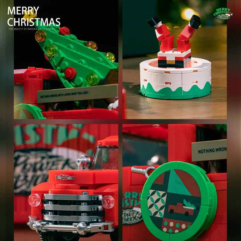مكعبات بناء شاحنة بيك اب حمراء لعيد الميلاد، ألعاب مكعبات بناء كلاسيكية مصنوعة يدويًا، هدايا عيد ميلاد الأطفال، ألعاب تكديس تعليمية غنية بالألوان، مادة آمنة لشجرة عيد الميلاد سانتا كلوز