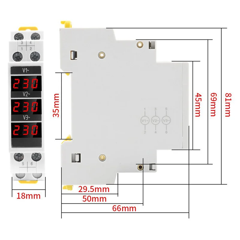 A11E-Din Rail Mount 3 Phase Ampere Meter Mini Modular Current Meter Gauge Indicator LED Digital Display  Ammeter