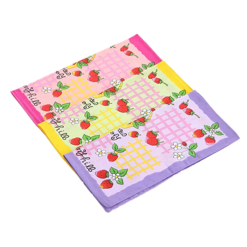 3Pcs 28x28cm 100% Cotton Cute Cartoon Printed Children Hand Face Wipes Handkerchiefs Kindergarten Square Scarves