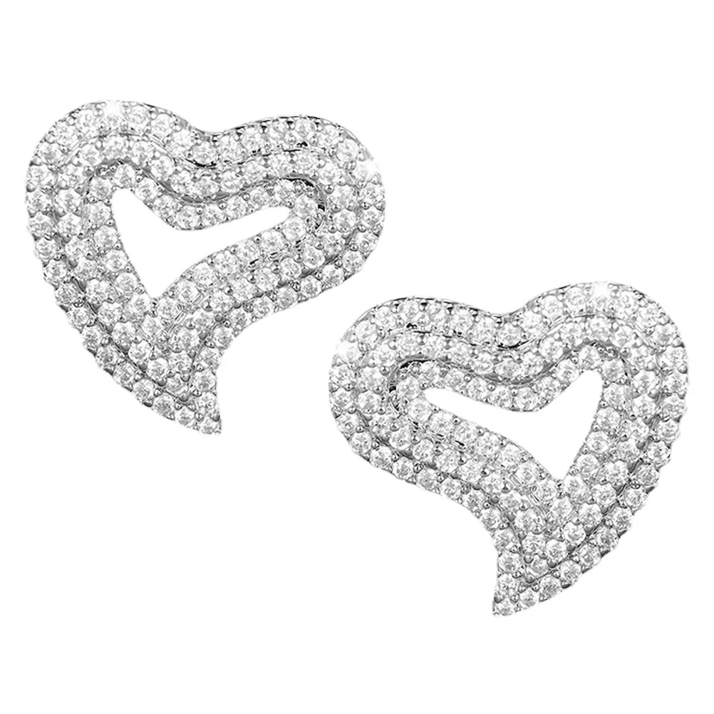 غير النظامية على شكل قلب حجر الراين وأقراط الحلو تصميم أنيق بلينغ الزفاف وصيفه الشرف العصرية الملحقات