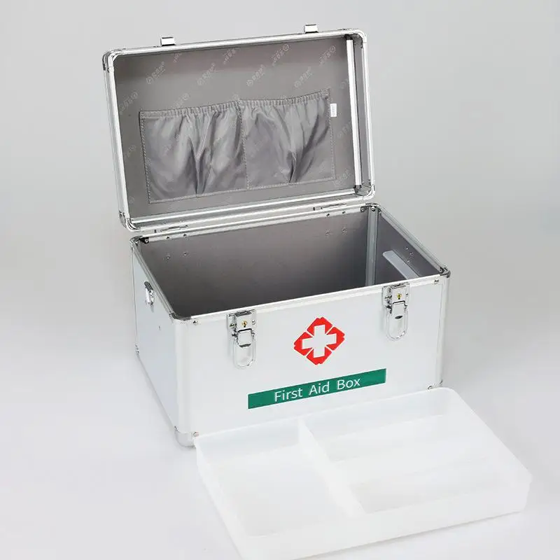 10/12/14Inch Aluminum Alloy Medicine Storage Box Home Portable Emergency Medical Box Large Capacity First Aid Box with Lock