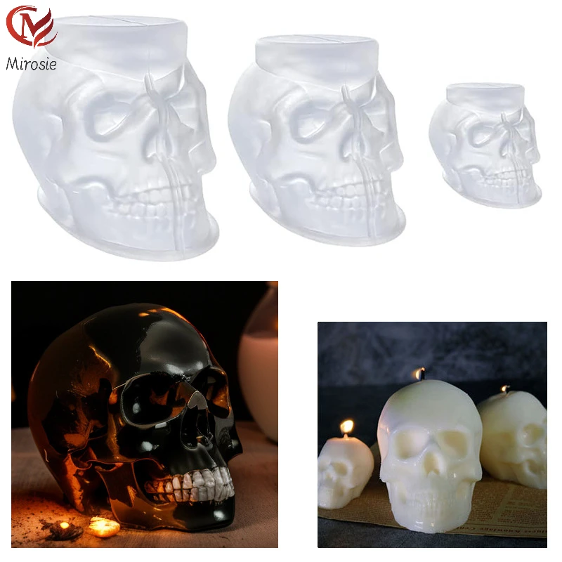 

Mirosie 3-piece 3D Skull Incense Candle Silicone Mold Handmade Epoxy Resin Mold Halloween Decoration Candle Making Supplies