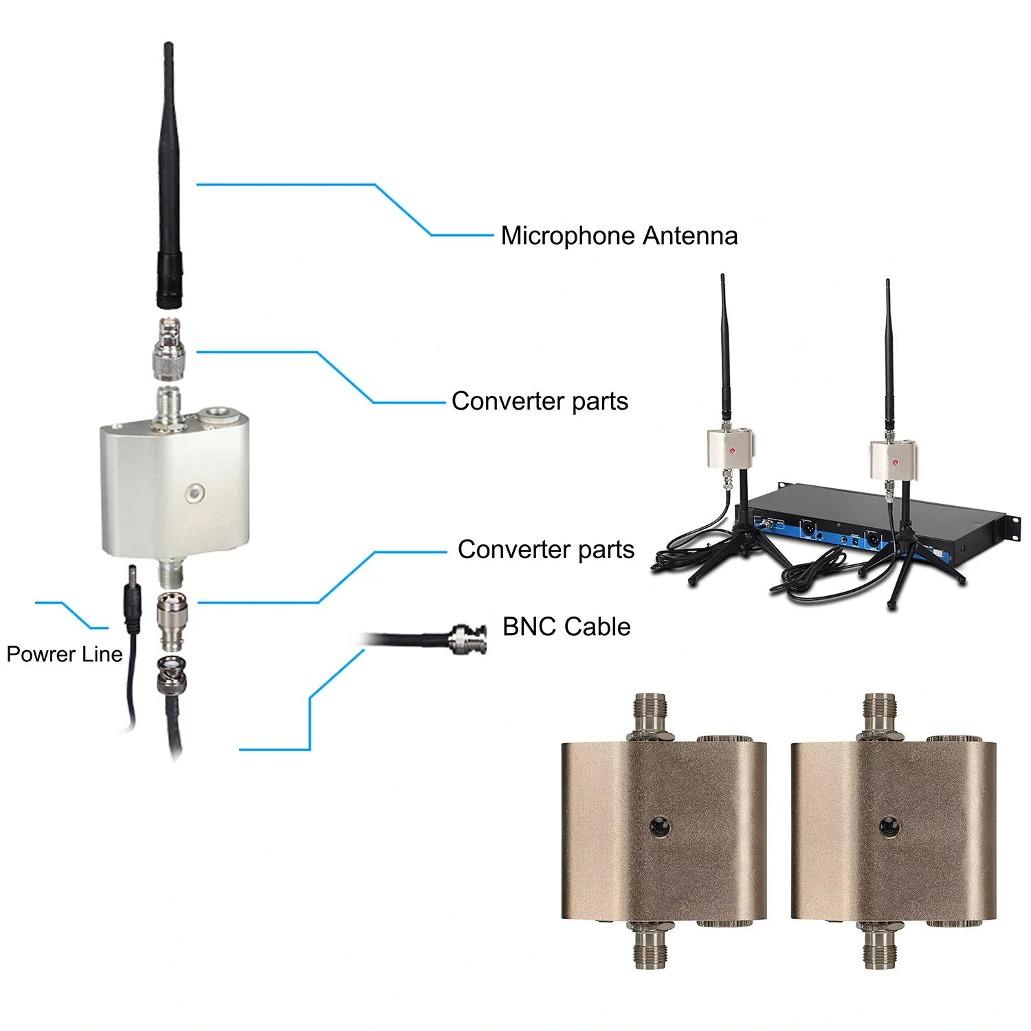 Leicozic 2 uds amplificador de señal de distribución de antena 500-950Mhz TNC-BNC para sistema con micrófono inalámbrico UHF