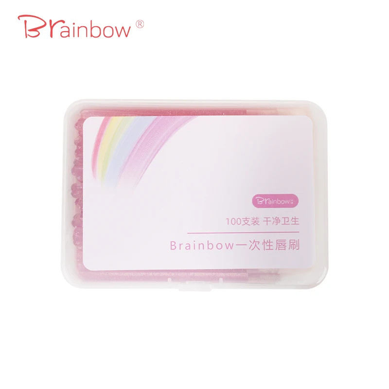 Brainbow 100Pcs Lip Brush แปรงขนตาแต่งหน้าแบบพกพาแต่งหน้าศิลปินพิเศษ Flocking ลิปสติก Lip Glaze ลิปสติกแปรง