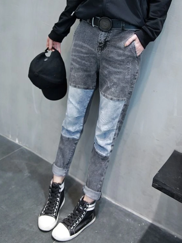 Jeans for Women Gray Kawaii Trousers High Waist Shot Denim Pants Woman Stretch Spliced Autumn Straight Leg 2024 Quality Emo R Z