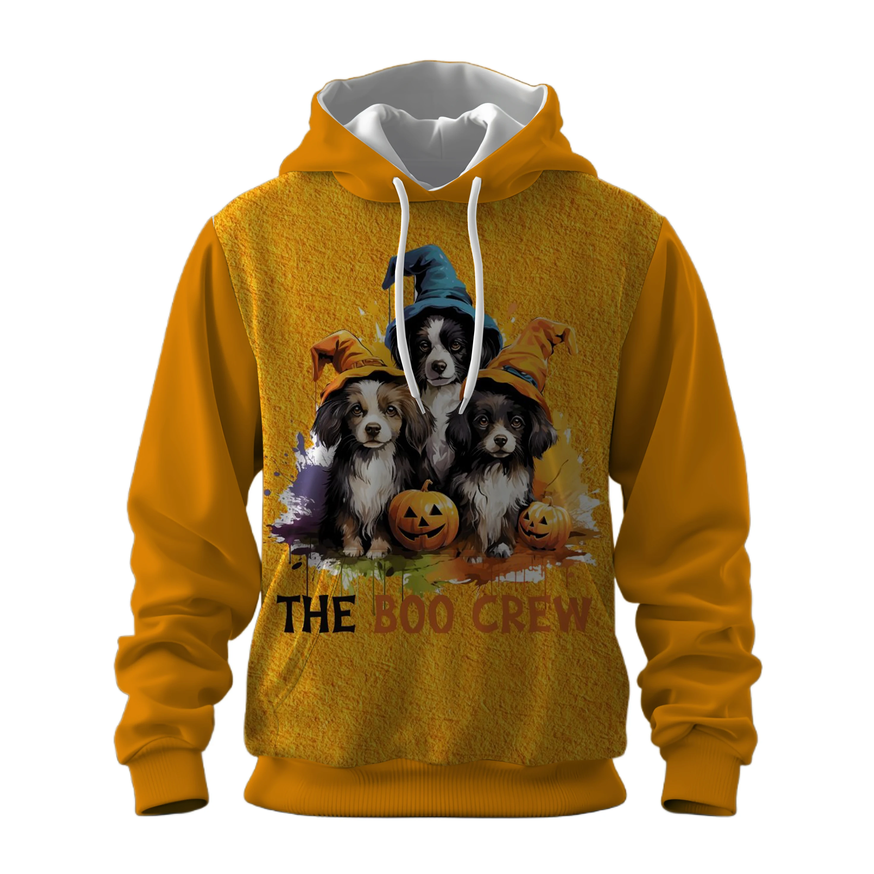 

2025 hot-selling autumn and winter new Halloween pumpkin puppy print hooded sweatshirt men's women's children's thermal jumper