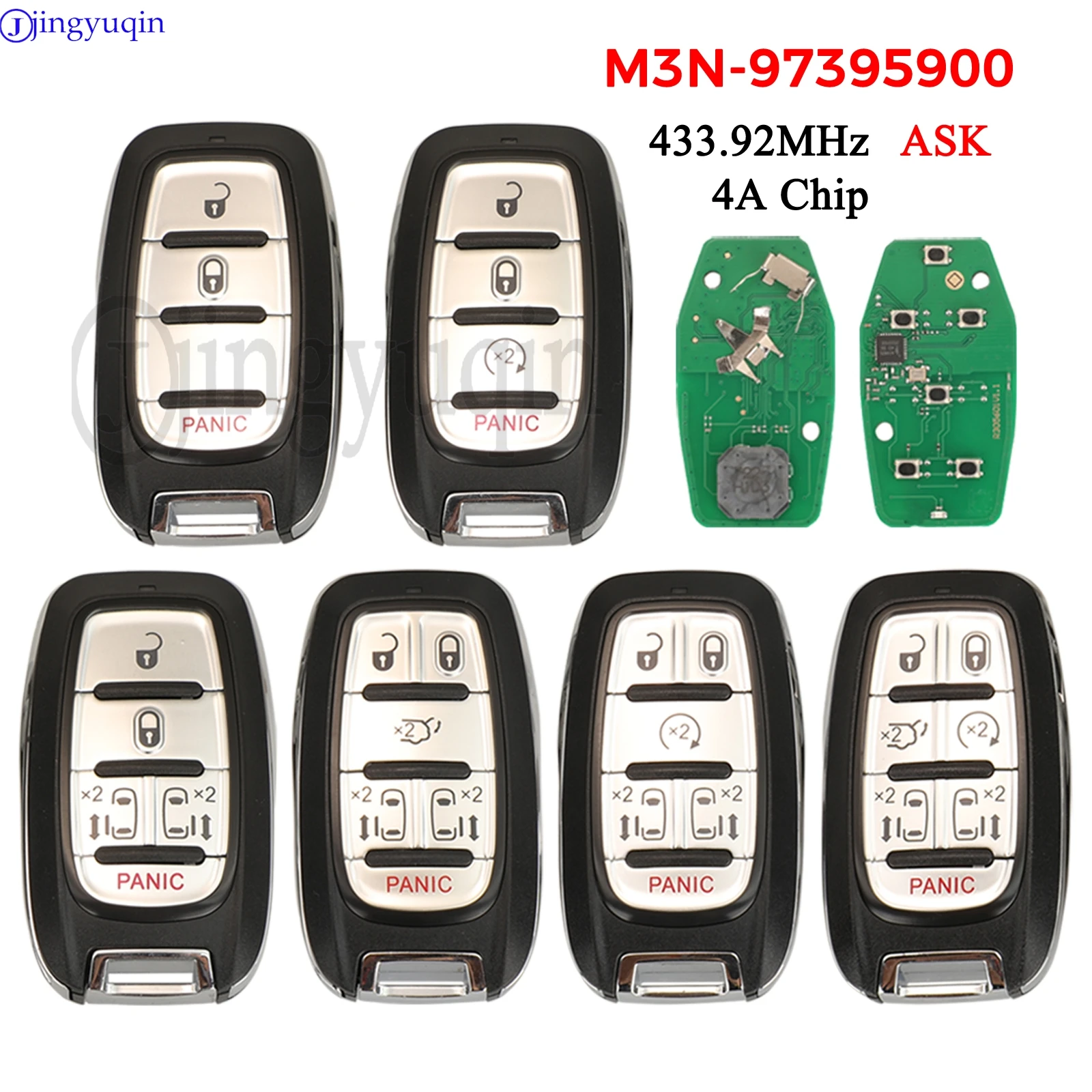 

Jingyuqin M3N-97395900 433 МГц ASK 4A HITIG AES дистанционное управление автомобильный ключ для Chrysler Pacifica Prox Voyager Smart 2017-2021