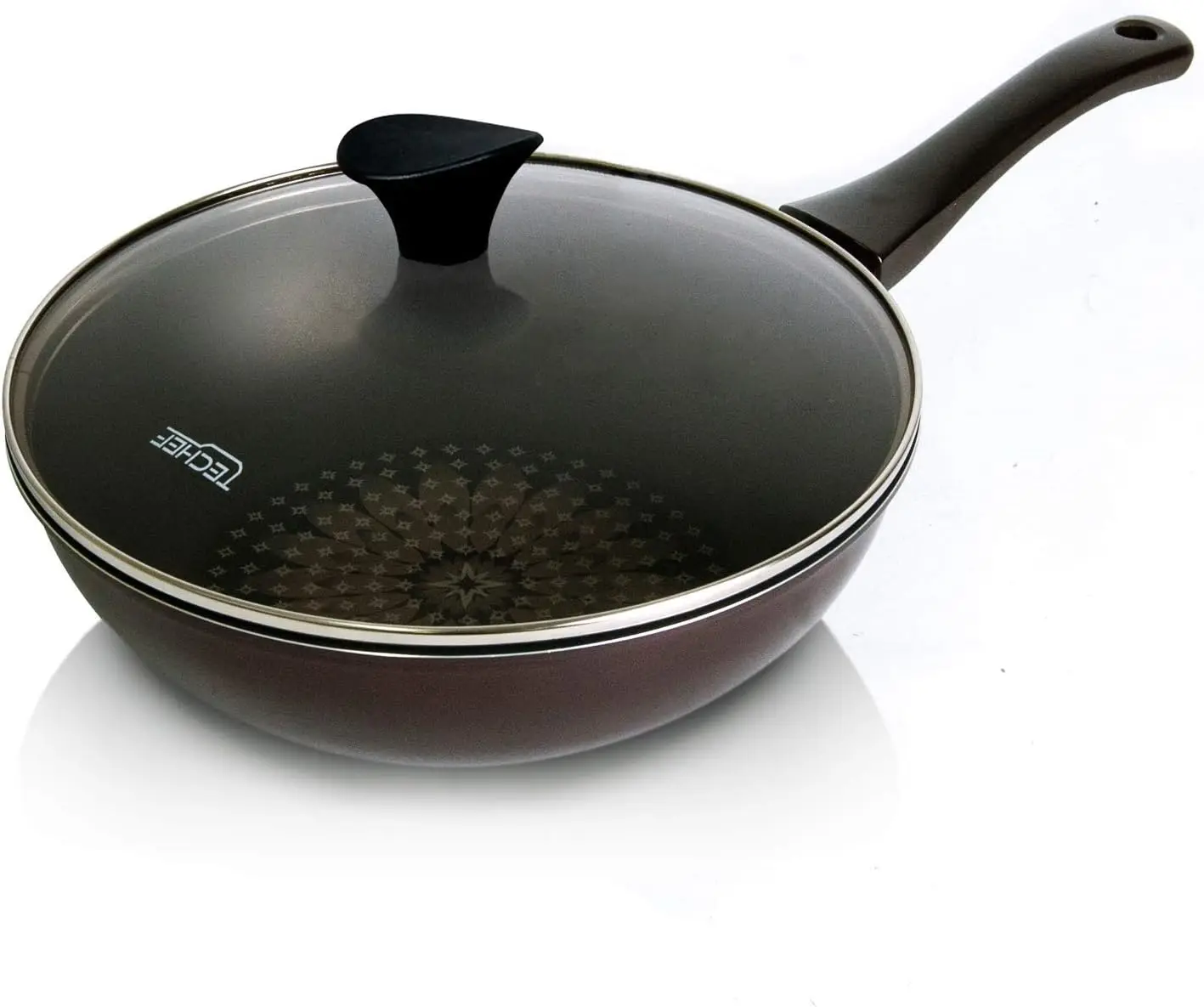 

12-дюймовая сковорода-вок с антипригарным покрытием и стеклянной крышкой, подходит для индукционных плит, без ПФОК, производство Корея, для равномерного приготовления пищи