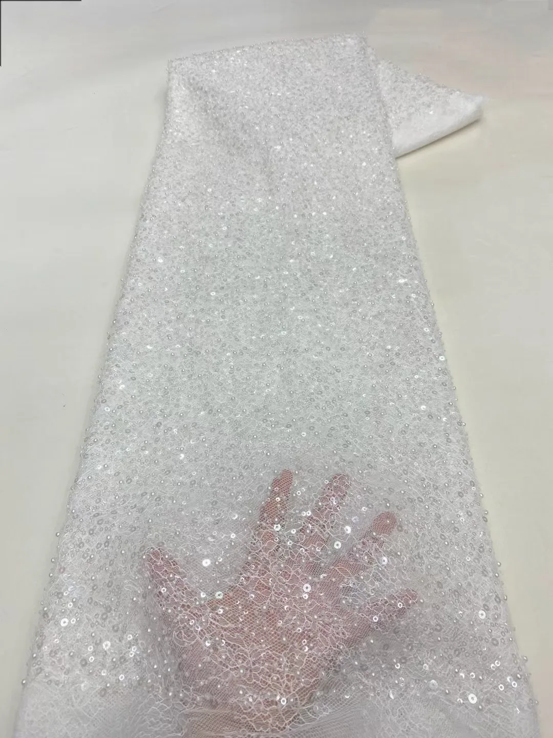 French Beaded Sequins Lace Fabric 2025 High Quality 5 Yard Mesh Tulle African Lace Fabric Nigerian Wedding Dress for Women