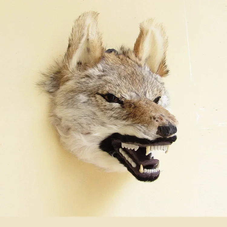 

Simulation Wolf Head Animal Hanging Decoration, Real Coyote Fur, Wall Decoration, Bar, Living Room, Halloween Party, Collection