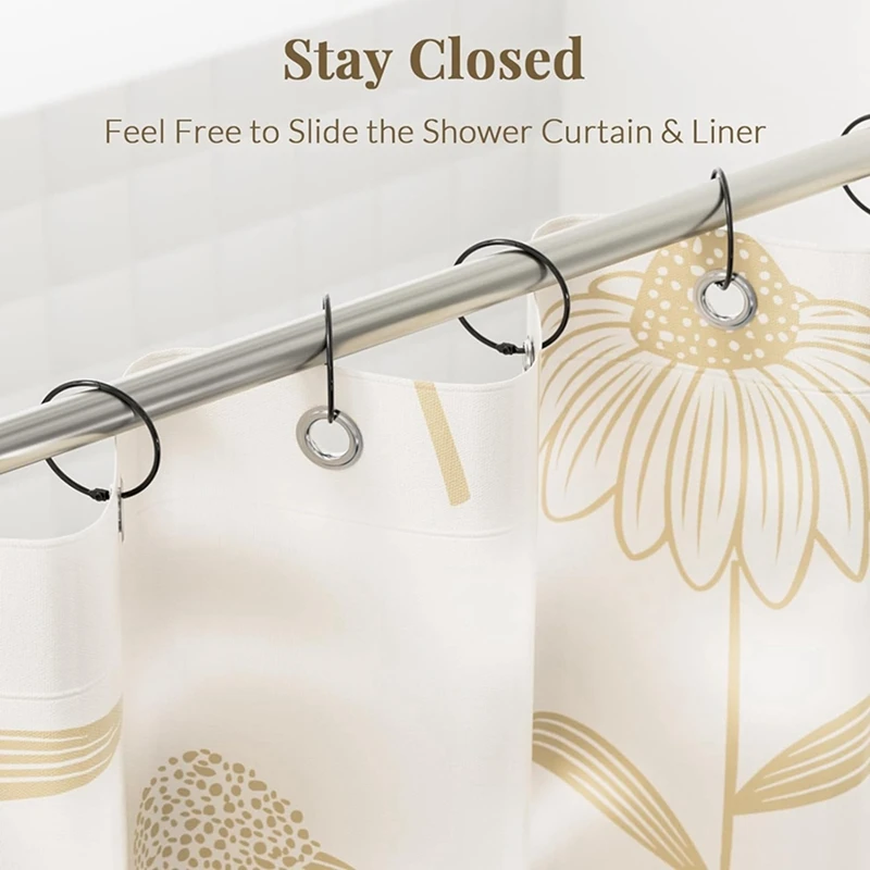 Shower Curtain Rings Hooks Shower Curtain Rings Rust Proof Hooks Anti-Drop Round Shower Rings, For Curtain,White