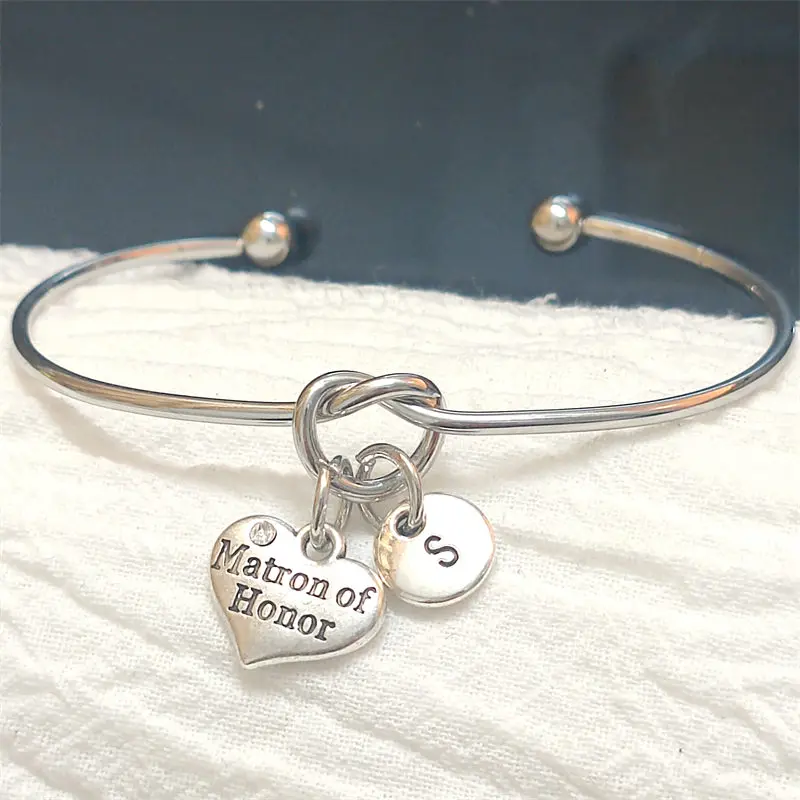 Matron of Honor Bracelet Bridesmaid Heart Letter Monogram Bestie Sister Fashion Jewelry Women Gift Pendant