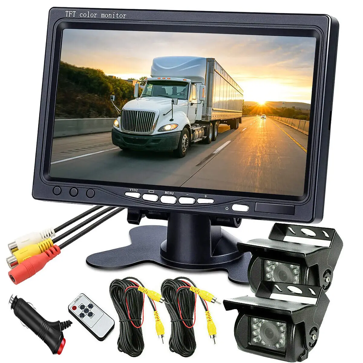 7 Inch  Monitor 18LED IR Heavy Duty CCD Color Rear View Parking Reversing Backup Camera with 10m RCA Video Cable & Power Cab