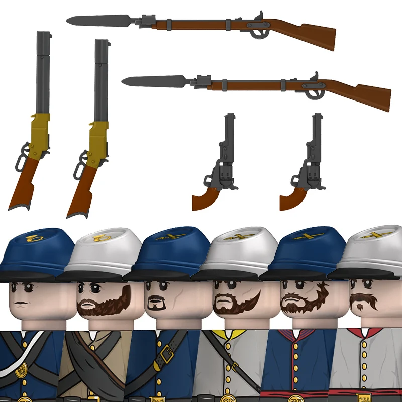 Figurines de soldats militaires de la guerre civile américaine, blocs de construction, infanterie et cavalerie fédérale américaines, sergent, armes, briques, jouets pour enfants