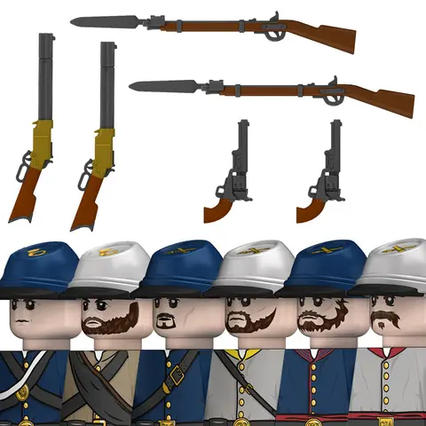 Military American Civil War Soldier Army Figures Building Blocks US Federal Infantry Cavalry Sergeant Weapons Bricks Toys Kids