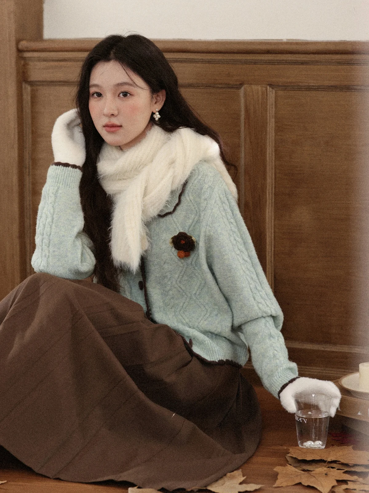 

Женский свитер-кардиган в стиле Lazy Small Fragrance, осенняя верхняя одежда, свободный крой, длинный рукав, однотонный, с воротником