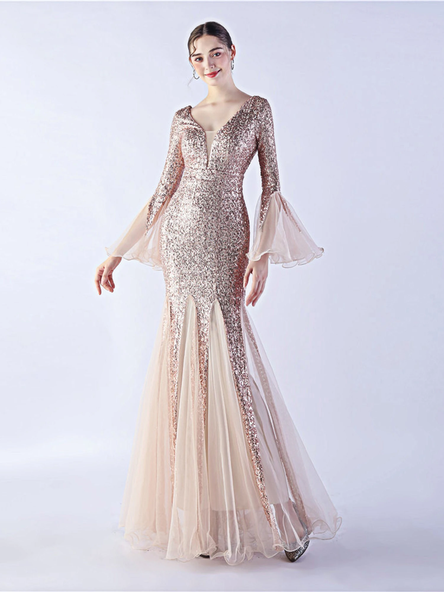 

Ele Long Sve Sequin Me Dr Women's Evening Gown Sexy mid Waist Ball Dr Cotton Polyester Blend Long Dr