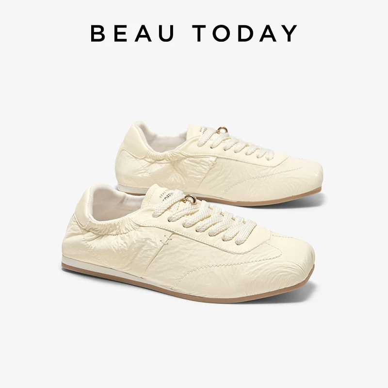 BEAUTODAY Sneakers Women Microfiber Leather Patchwork Lace-Up Flats Square Toe Casual Ladies Sports Shoes Handmade 29279