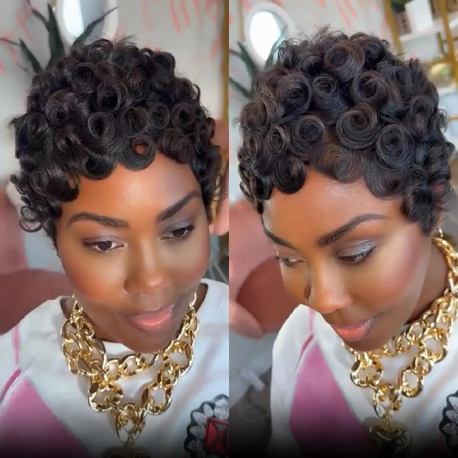 مجعد عابث قطع شعر مستعار للنساء أسود الطبقات قصيرة عابث قطع خصلات الشعر المستعار الإنسان البرازيلي عابث قطع آلة صنع 100% باروكة من شعر طبيعي