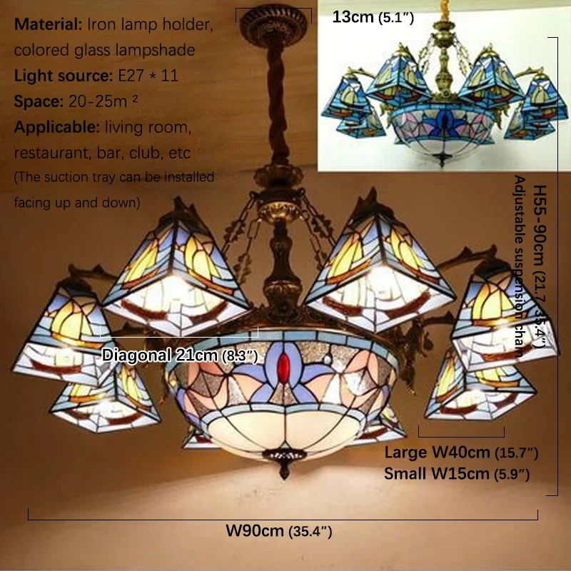 BERTH Тиффани Европейский Подвесной Светильник Для Гостиной Американская Люстра Спальня Ресторан Бар Caf é Цветная Стеклянная Люстра